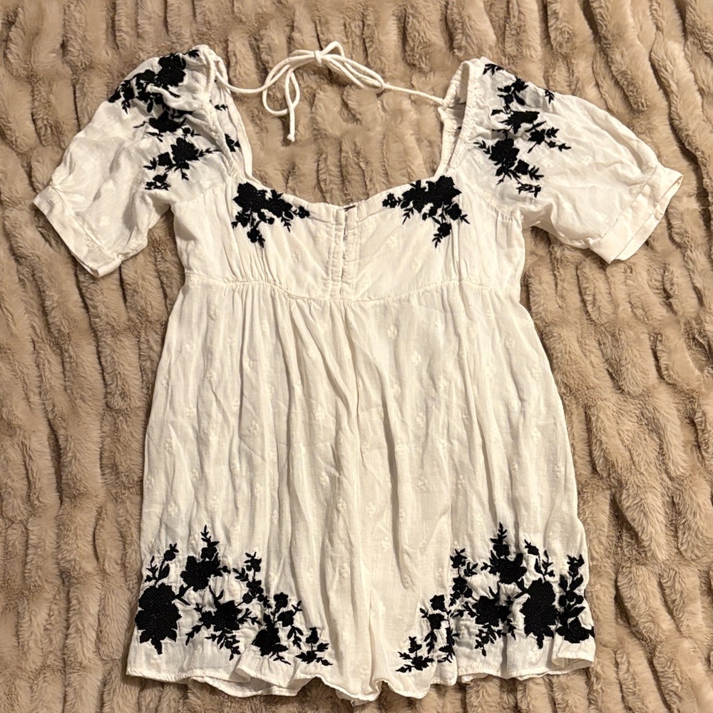 Free People Blouse with Black Floral Embroidery